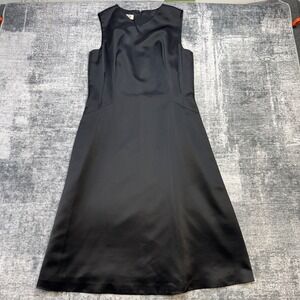VTG Y2K Talbots Dress Womens 10 Black Satin A-Line Cocktail LBD Sleeveless Midi